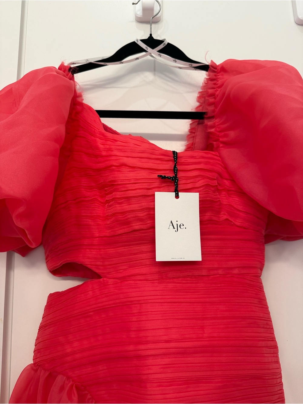 NWT Aje Joan Puff Sleeve Mini Dress Rouge Pink - Picture 9 of 11